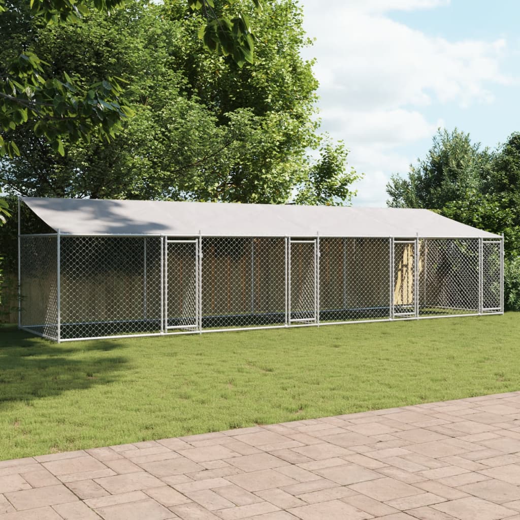 Vidaxl Dog Loft avec toit et portes 8x2x2 m Gray en acier galvanisé