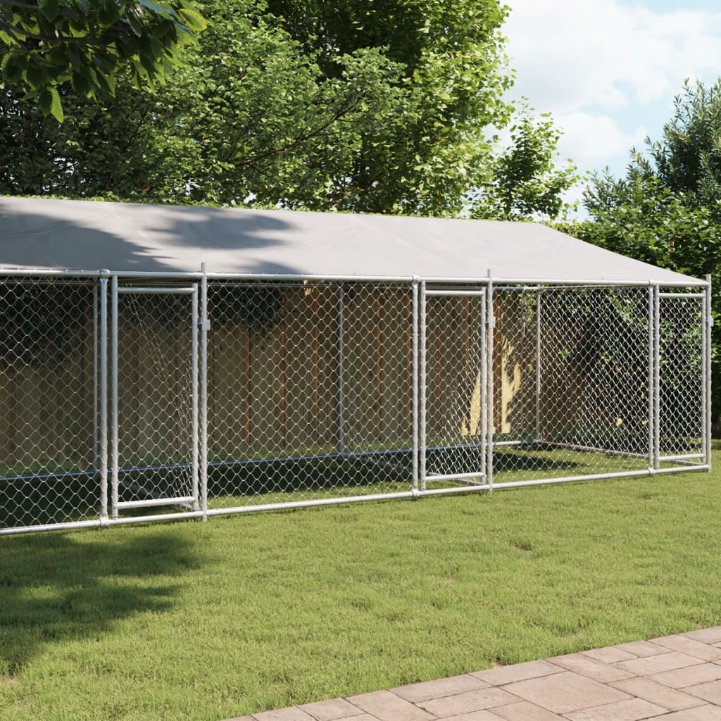 Vidaxl Dog Loft avec toit et portes 8x2x2 m Gray en acier galvanisé