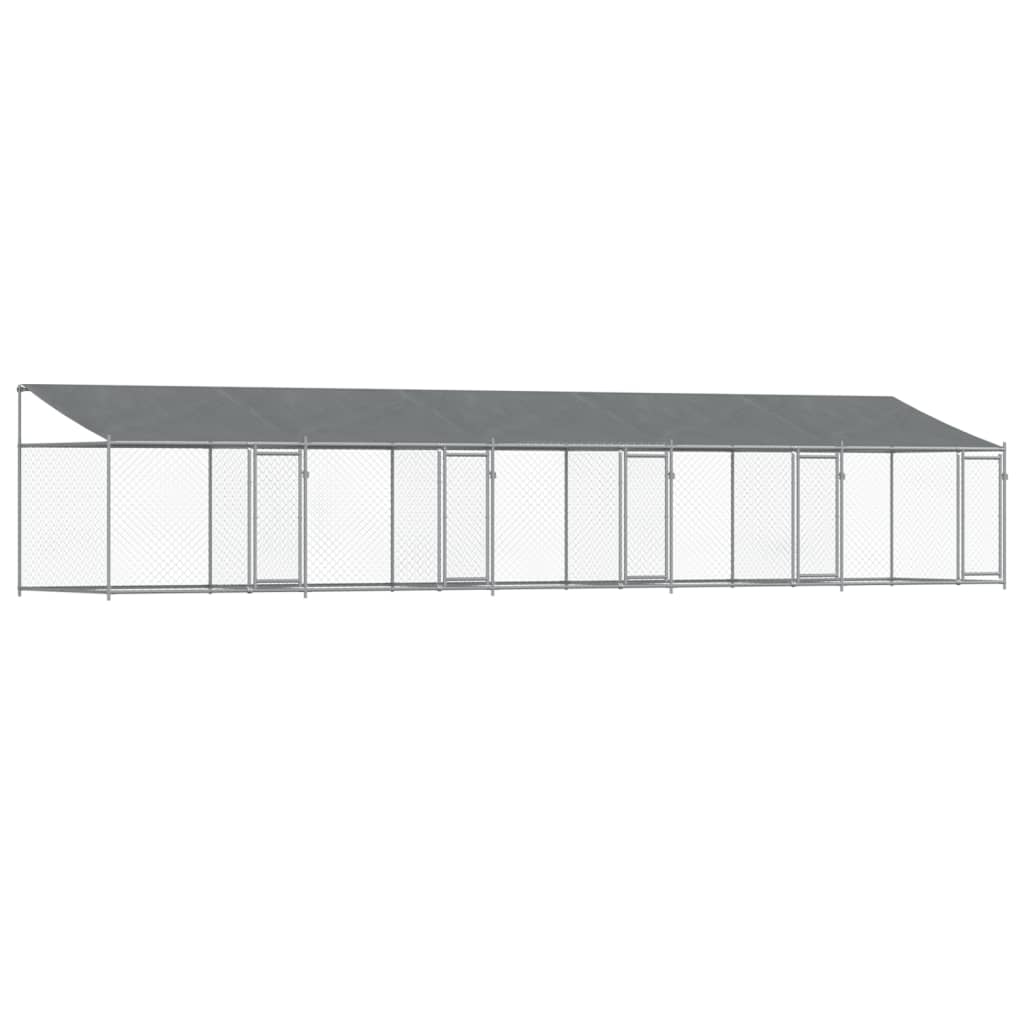 Vidaxl dog loft with roof and doors 10x2x2 m galvanized steel gray