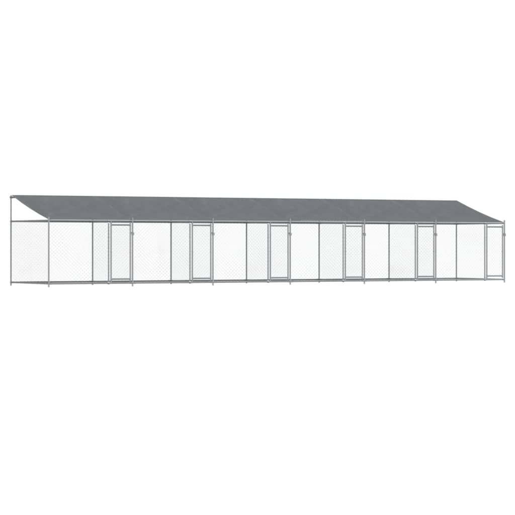 Vidaxl Dog Loft avec toit et portes 12x2x2 m gris en acier galvanisé