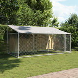 Vidaxl dog loft with roof and door 4x2x2 m galvanized steel gray