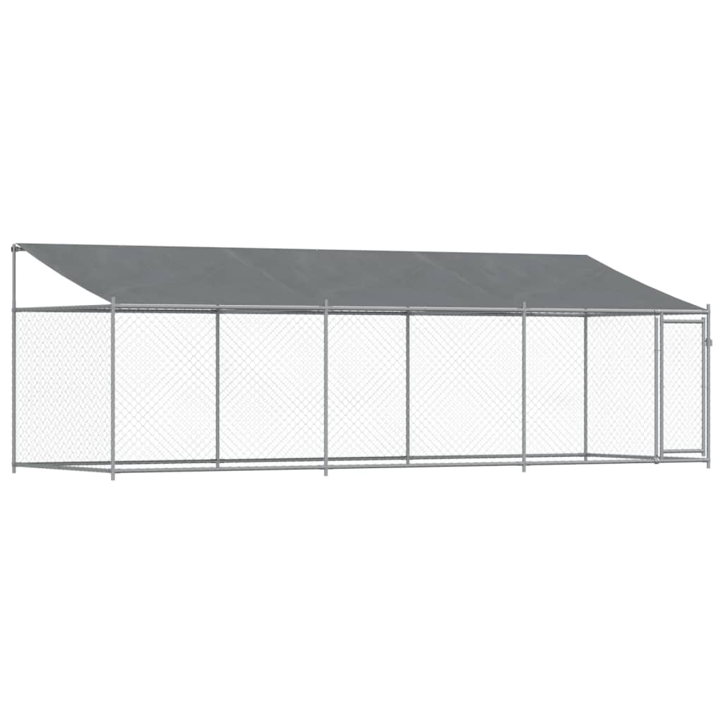 Vidaxl dog loft with roof and door 6x2x2 m galvanized steel gray