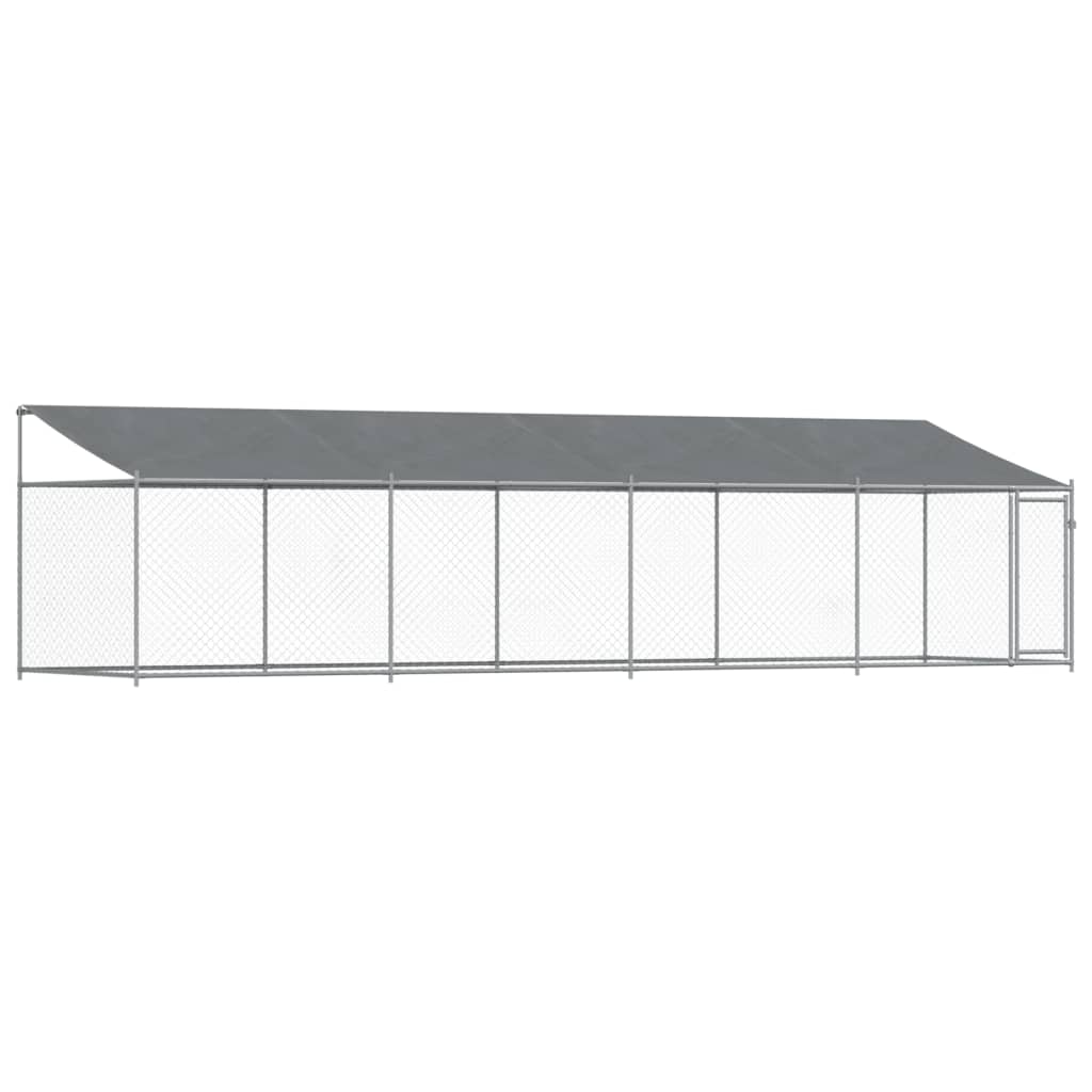 Vidaxl Dog Loft avec toit et porte 8x2x2 m Gray en acier galvanisé