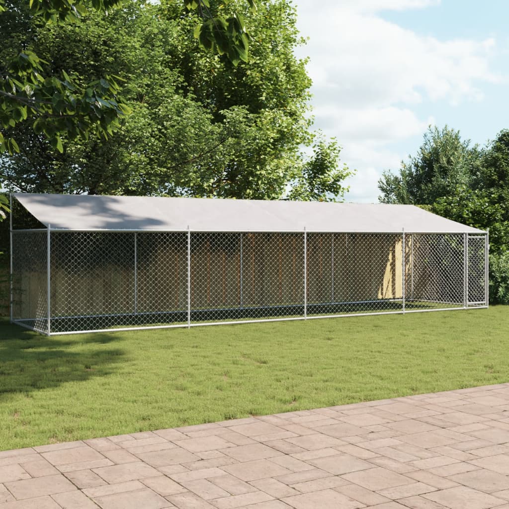 VidaXL Hondenhok met dak en deur 8x2x2 m gegalvaniseerd staal grijs