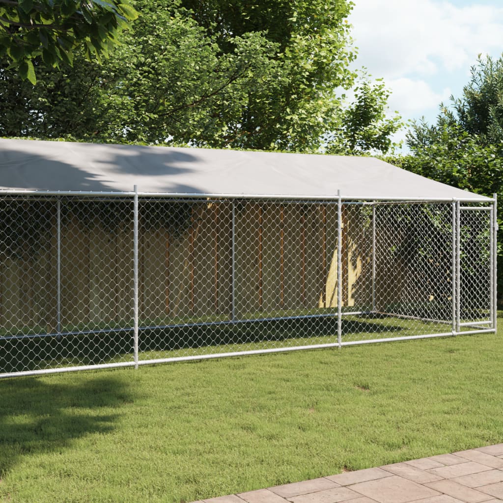 Vidaxl Dog Loft z dachem i drzwiami 8x2x2 M ocynkowana stalowa szarość