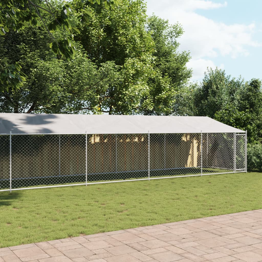 VidaXL Hondenhok met dak en deur 10x2x2 m gegalvaniseerd staal grijs