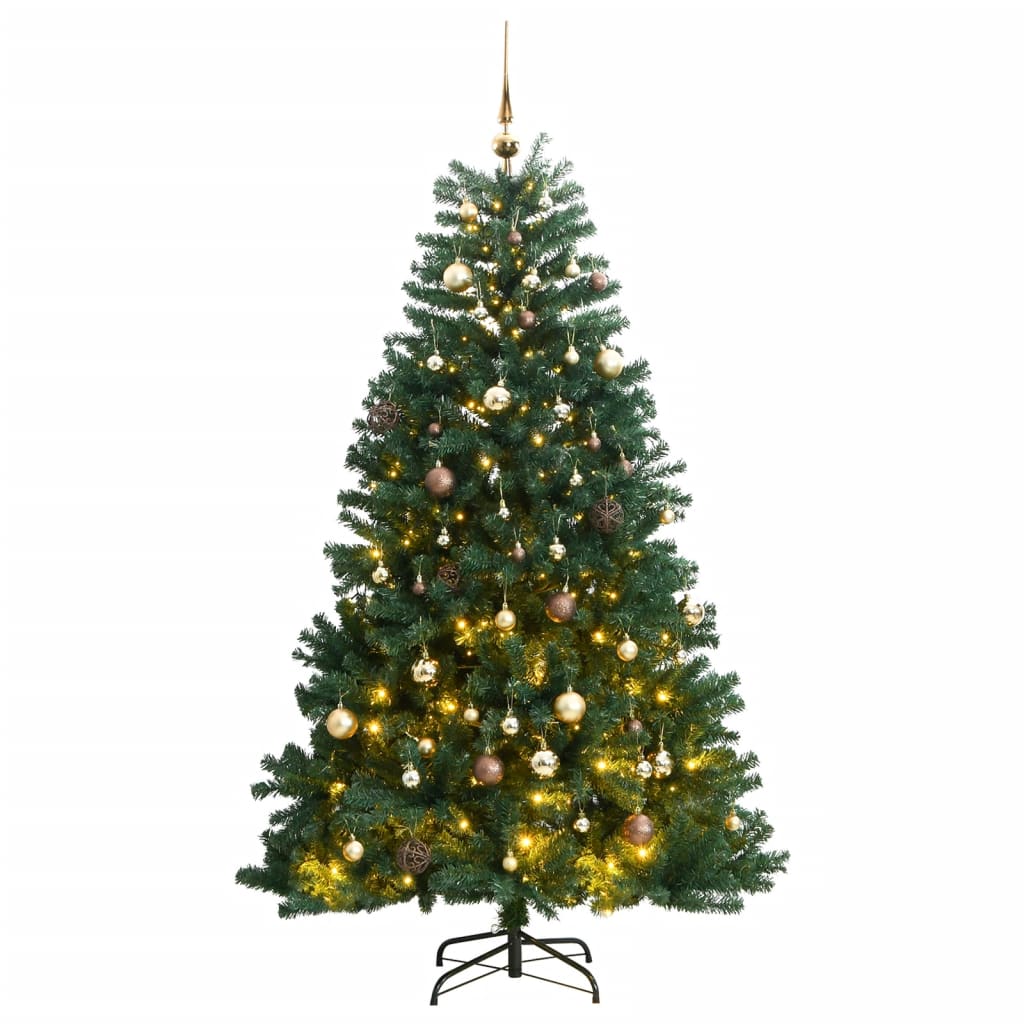 Vidaxl KunstKerstboom s Hinges 300 LED a vánočními míčky 210 cm