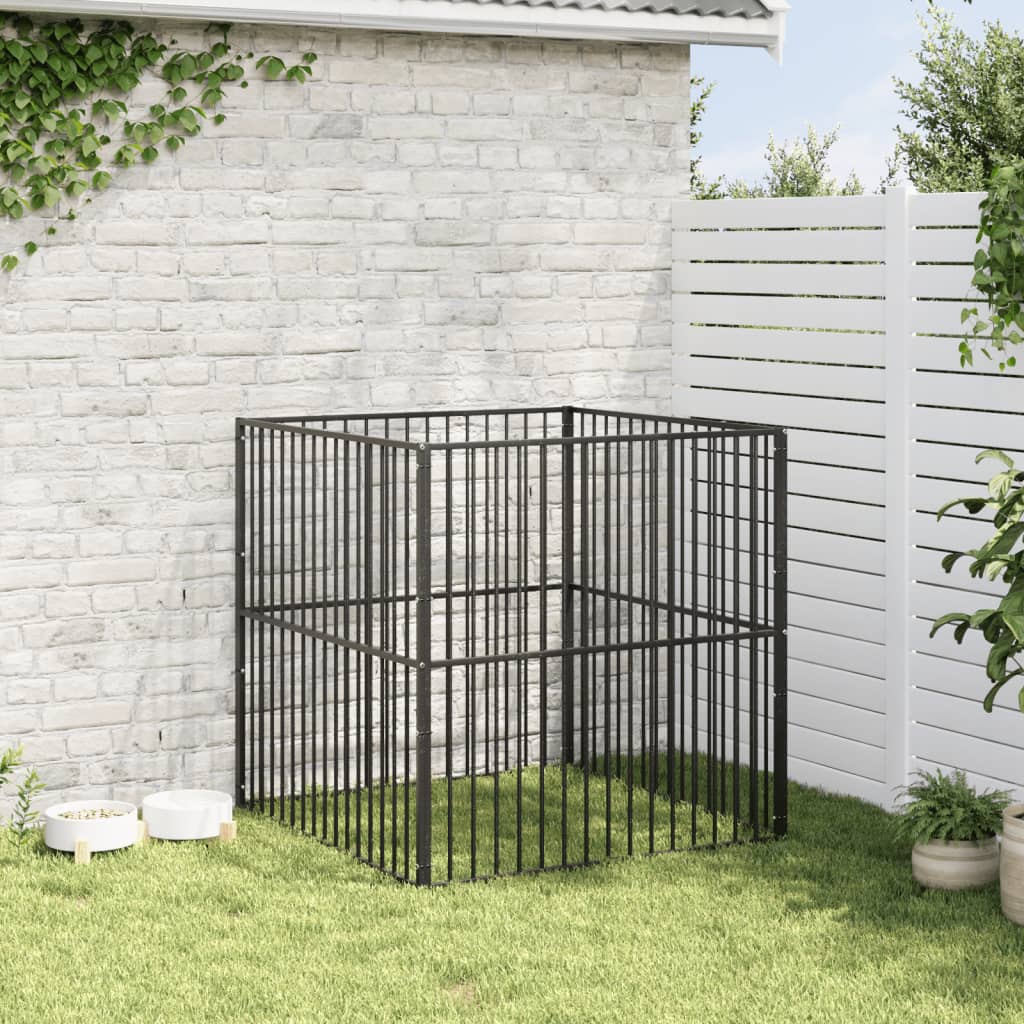 Vidaxl chien Kennel 4 panneaux Poudre-Coated Steel Black