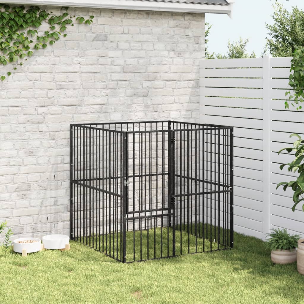 Vidaxl Dog Kennel 4 Panels prášek potažené ocelovou černou