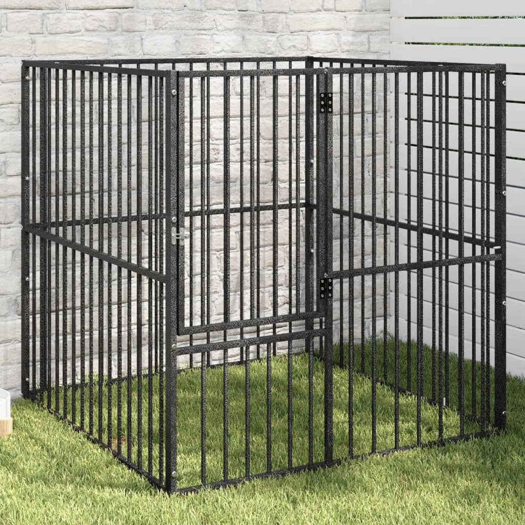 Vidaxl chien Kennel 4 panneaux Poudre-Coated Steel Black