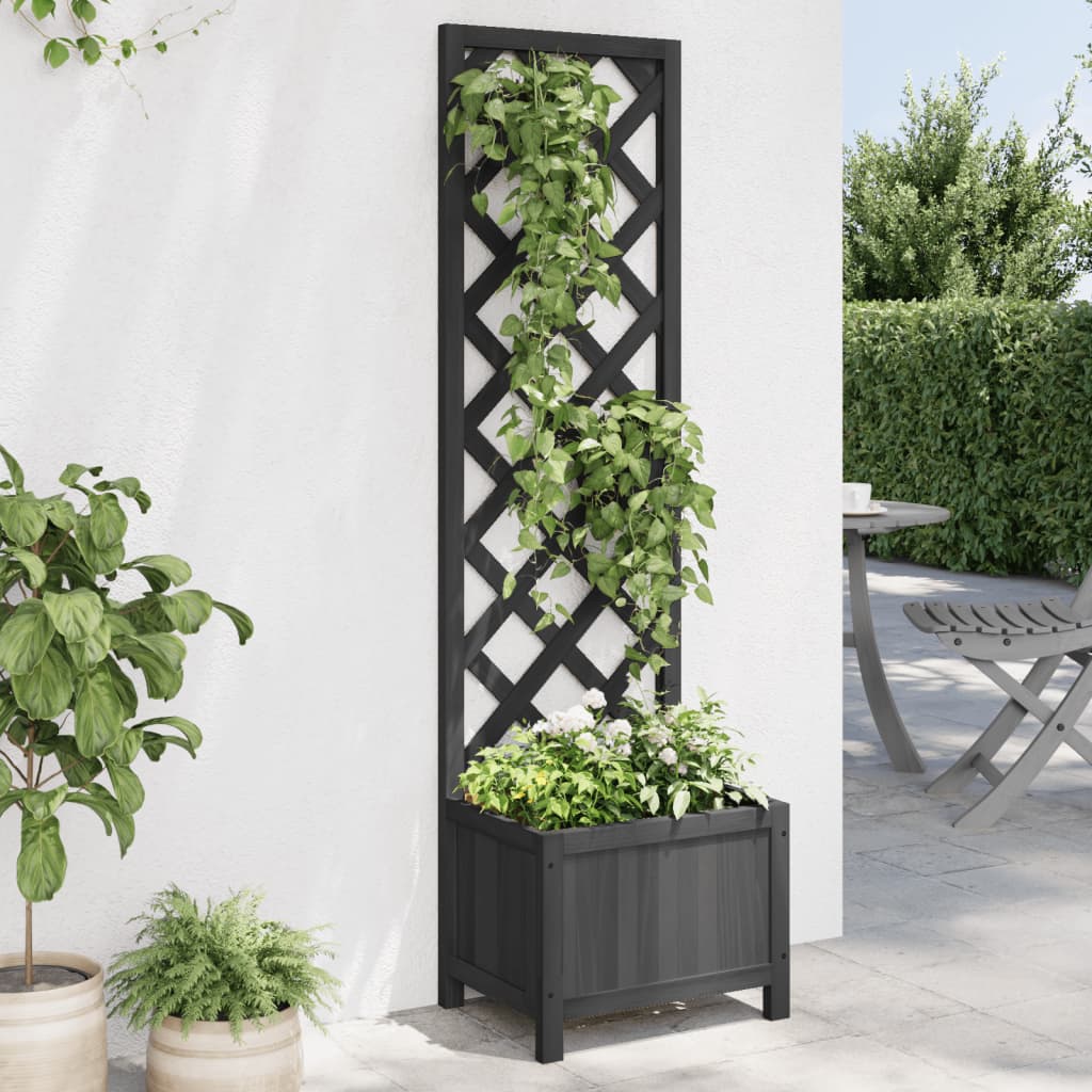 Jardinière vidaxl avec latwerk solide Vurenhout noir