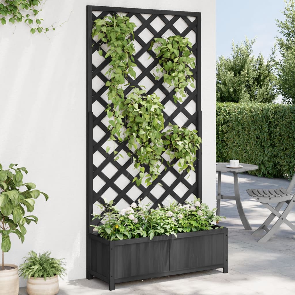 VidaXL Planter with Latwerk Solid Vurenhout Black