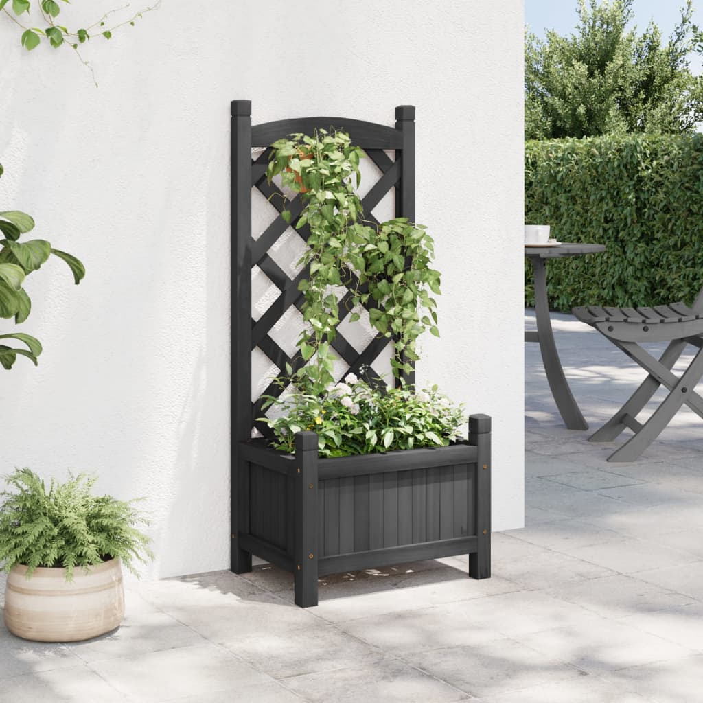 VidaXL Planter with Latwerk Solid Vurenhout Black