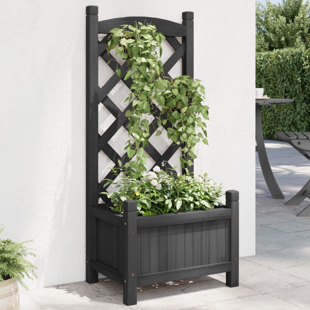 Plantador Vidaxl con Latwerk Solid Vurenhout Black