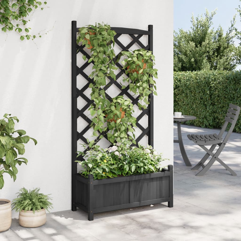 VidaXL Planter with Latwerk Solid Vurenhout Black