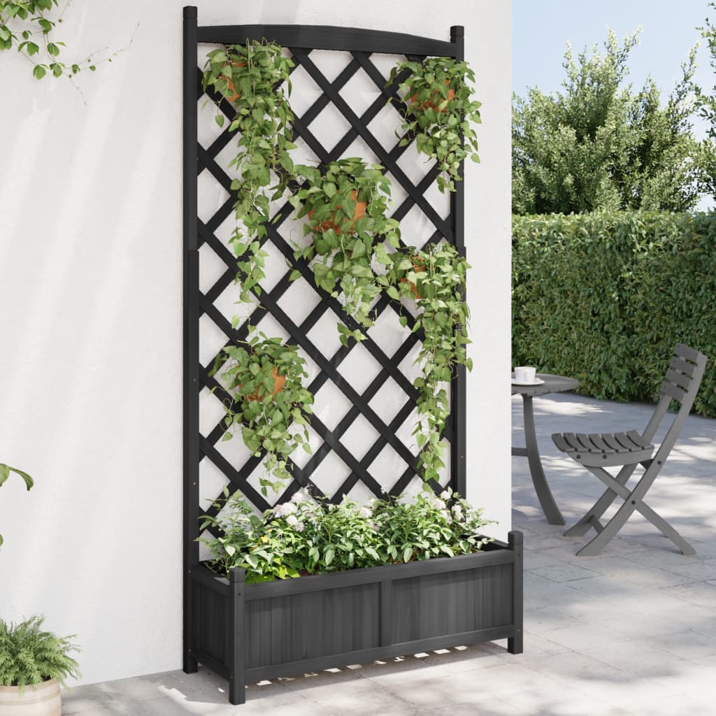 Vidaxl Planter med Latwerk Solid Vurenhout Black