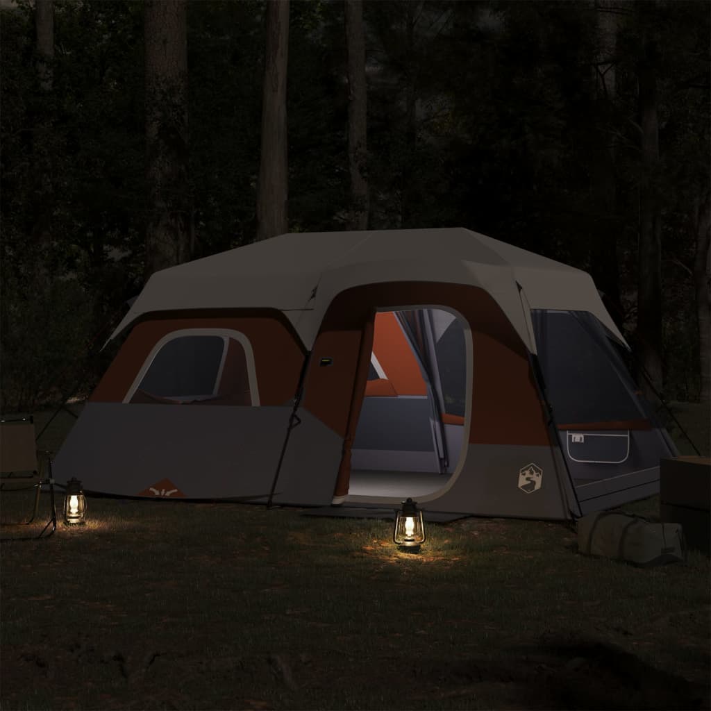 Tenda Vidaxl Impermeabile per 9 persone con grigio chiaro a LED e arancione