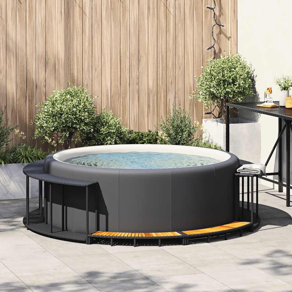Vidaxl hottub surround opbergruimte houten opstapje poly rattan zwart