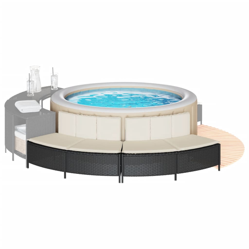VidaXL Whirlpool-Bänke mit Kissen 2 Stück Poly Rattan schwarz