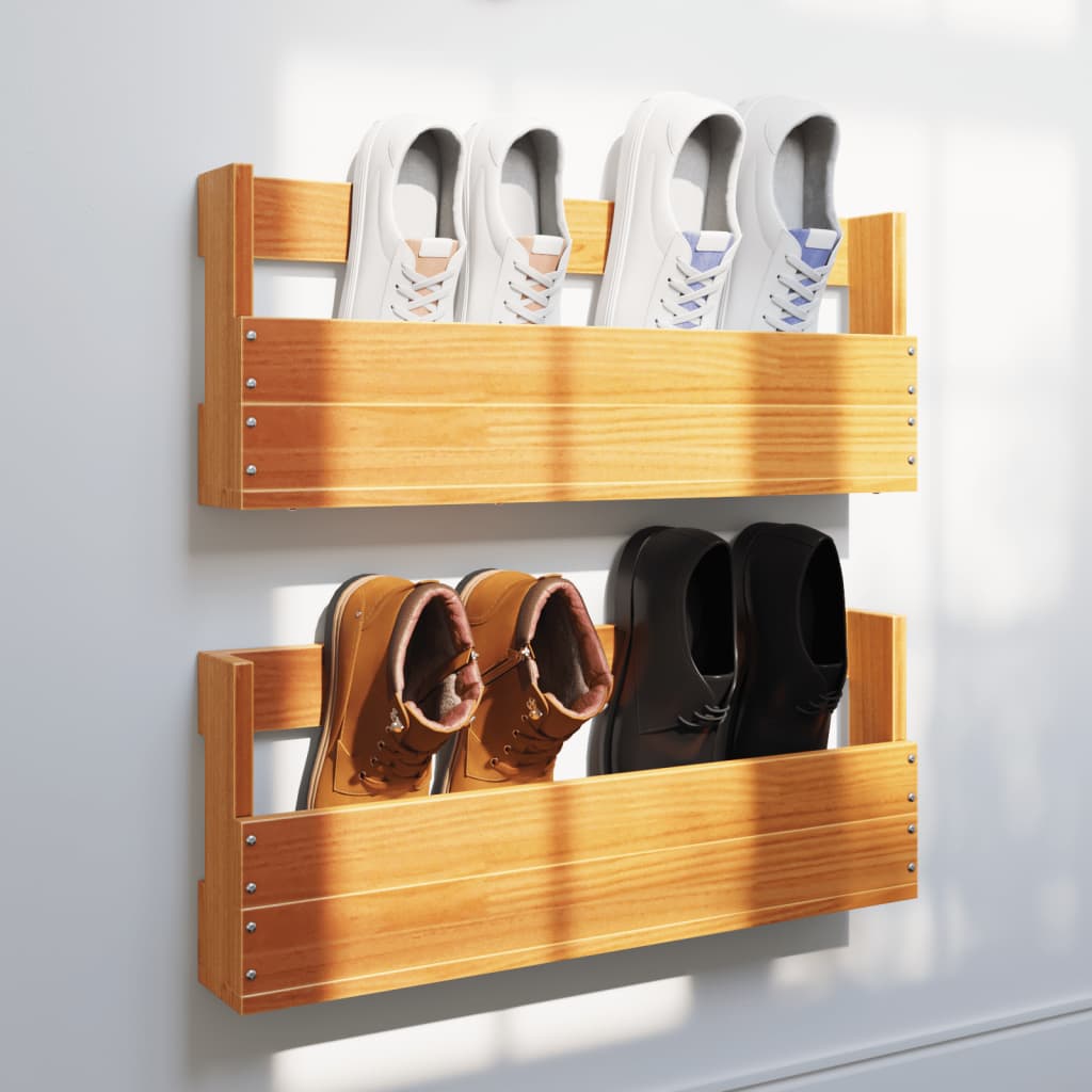 Vidaxl shoe racks 2 st 59x8.5x23.5 cm solid pine wax brown