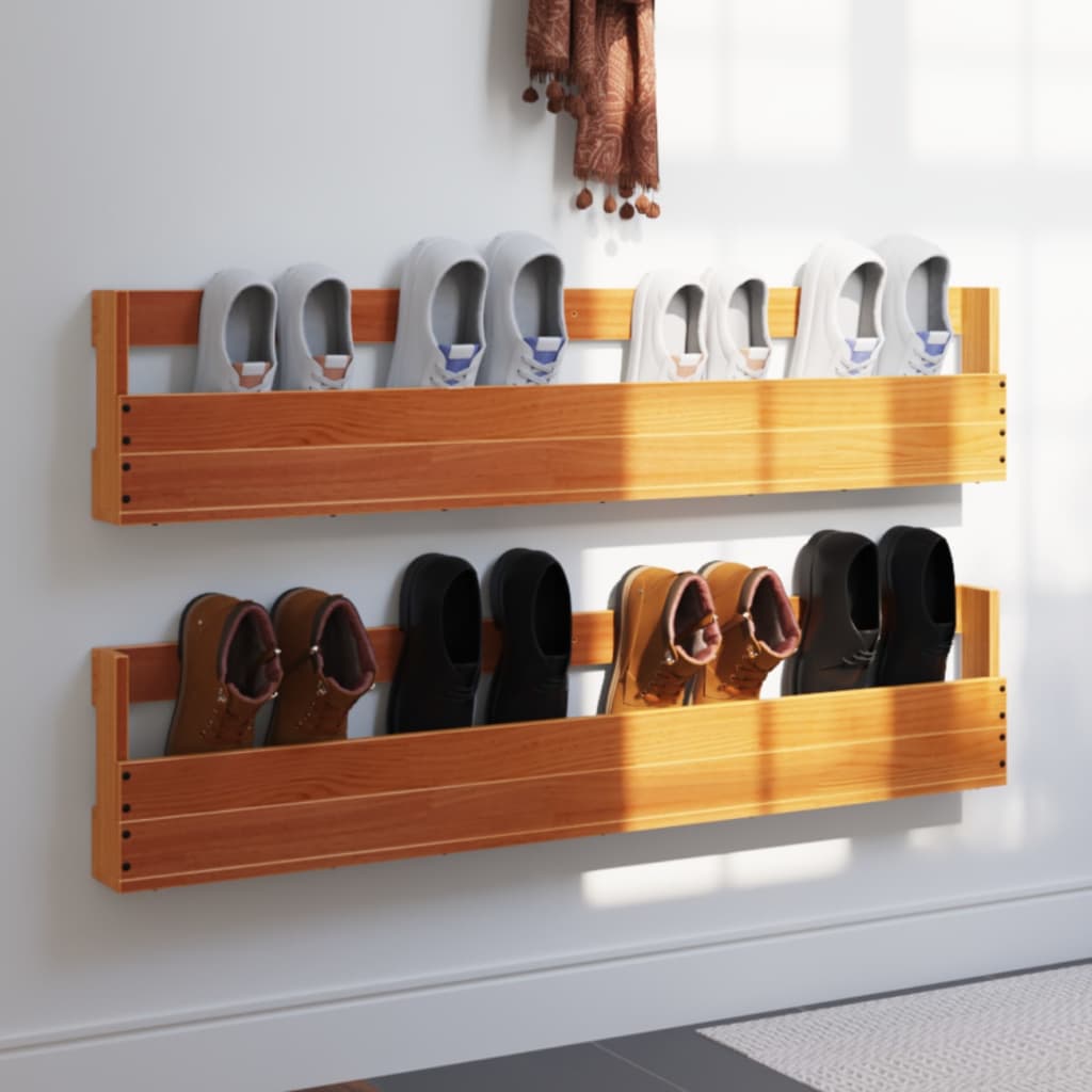 Vidaxx Schuhregale 2 Stk. 110 x 8,5 x 23,5 cm, massives Kiefernholz, braun gewaschen