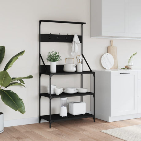 Vidaxl Bäckerständer mit Haken, 4-schichtig verarbeitetes Holz, schwarz