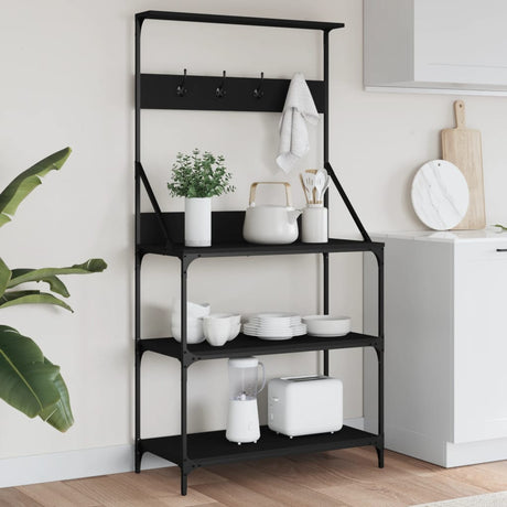 Vidaxl Bäckerständer mit Haken, 4-schichtig verarbeitetes Holz, schwarz