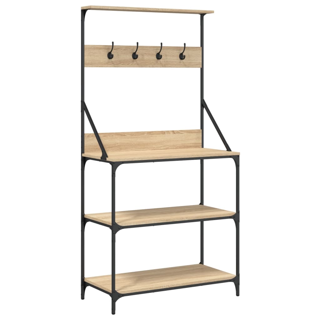 Vidaxl Bakers Rack mit Haken 4-Schicht bearbeitetes Holz Sonoma Eichefarbe