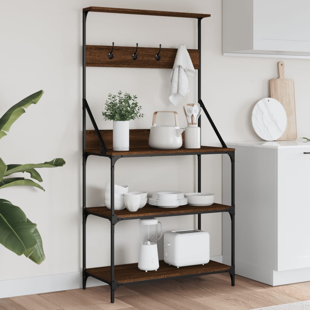 Vidaxl Bäckerregal mit Haken, 4-schichtig verarbeitetes Holz, braune Eiche