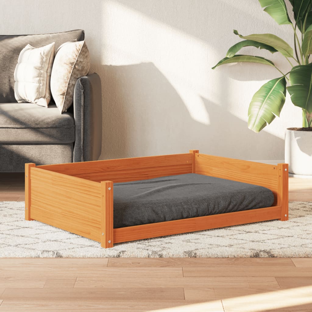 Vidaxxl Hundebett 105,5 x 75,5 x 28 cm, massives Kiefernholz, braun gewaschen