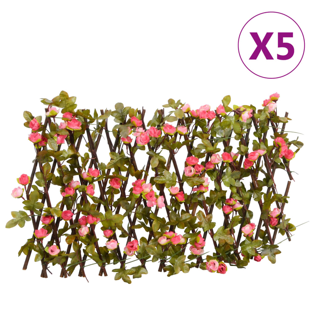 Vidaxx Kunstpflanze Efeu-Spalier 5 Stück ausziehbar 180x20 cm dunkelrosa