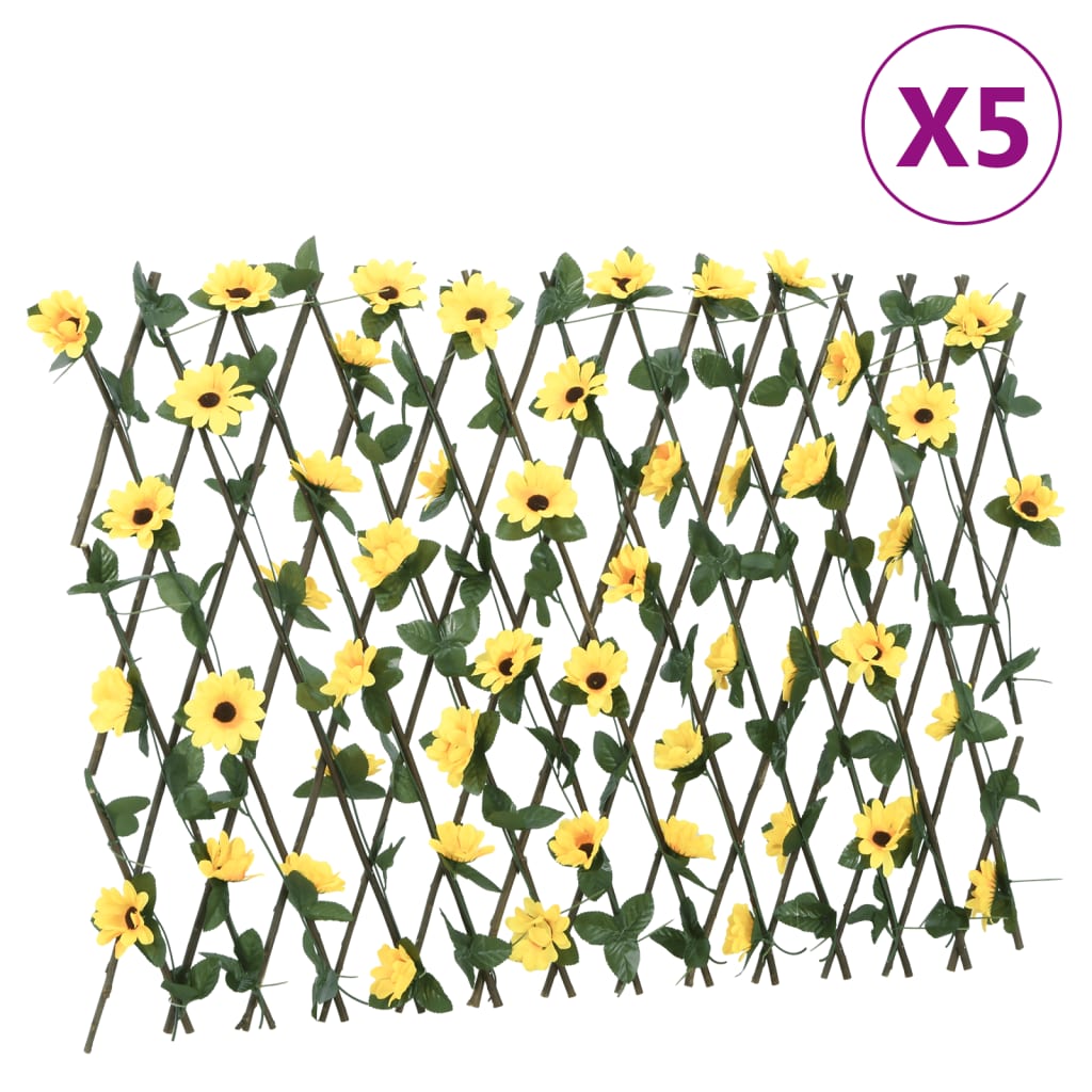 Vidaxx künstliche Efeupflanze am Spalier 5 Stück ausziehbar 180x60 cm gelb