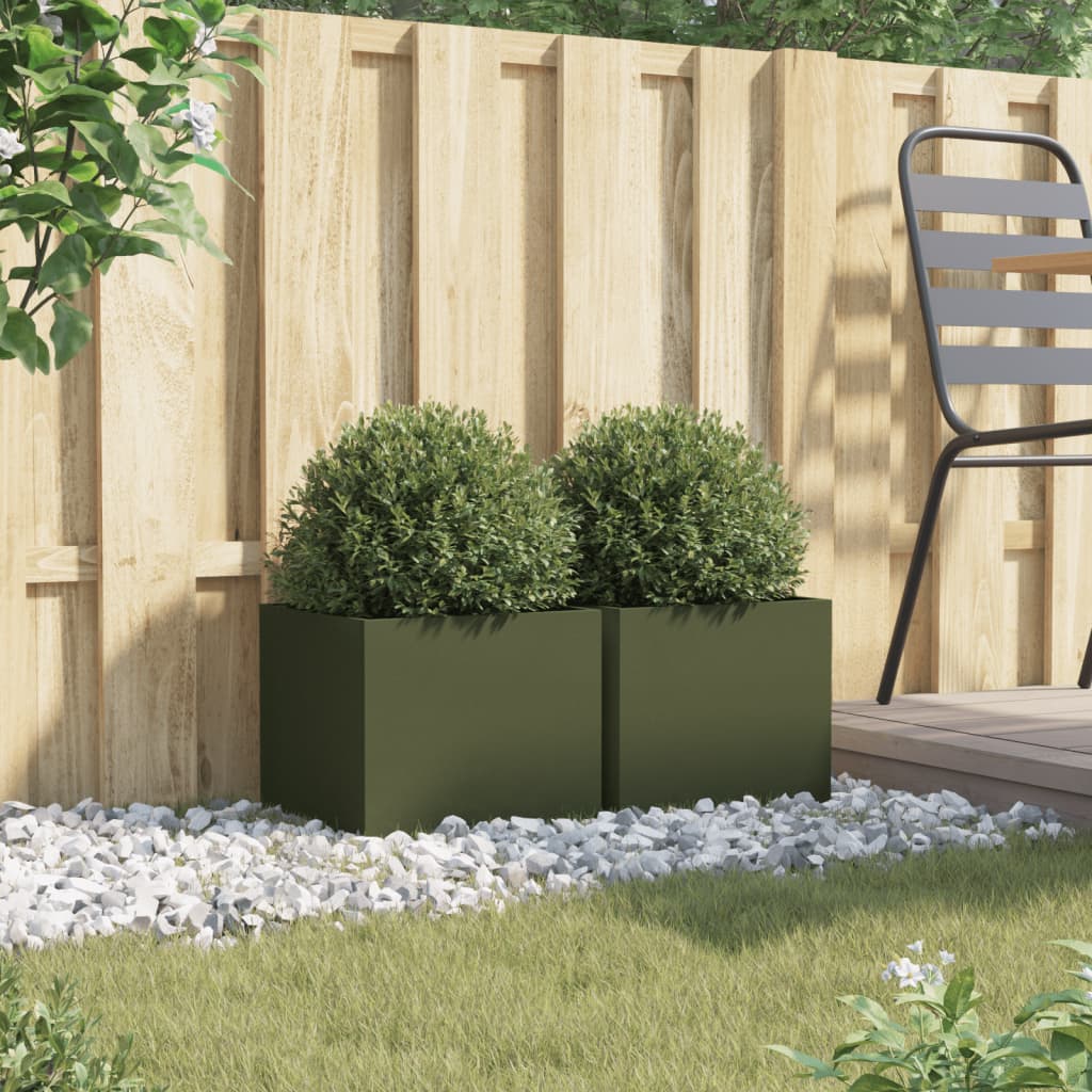 Vidaxl Planters 2 St 32x30x29 cm jeklena oljčna zelena