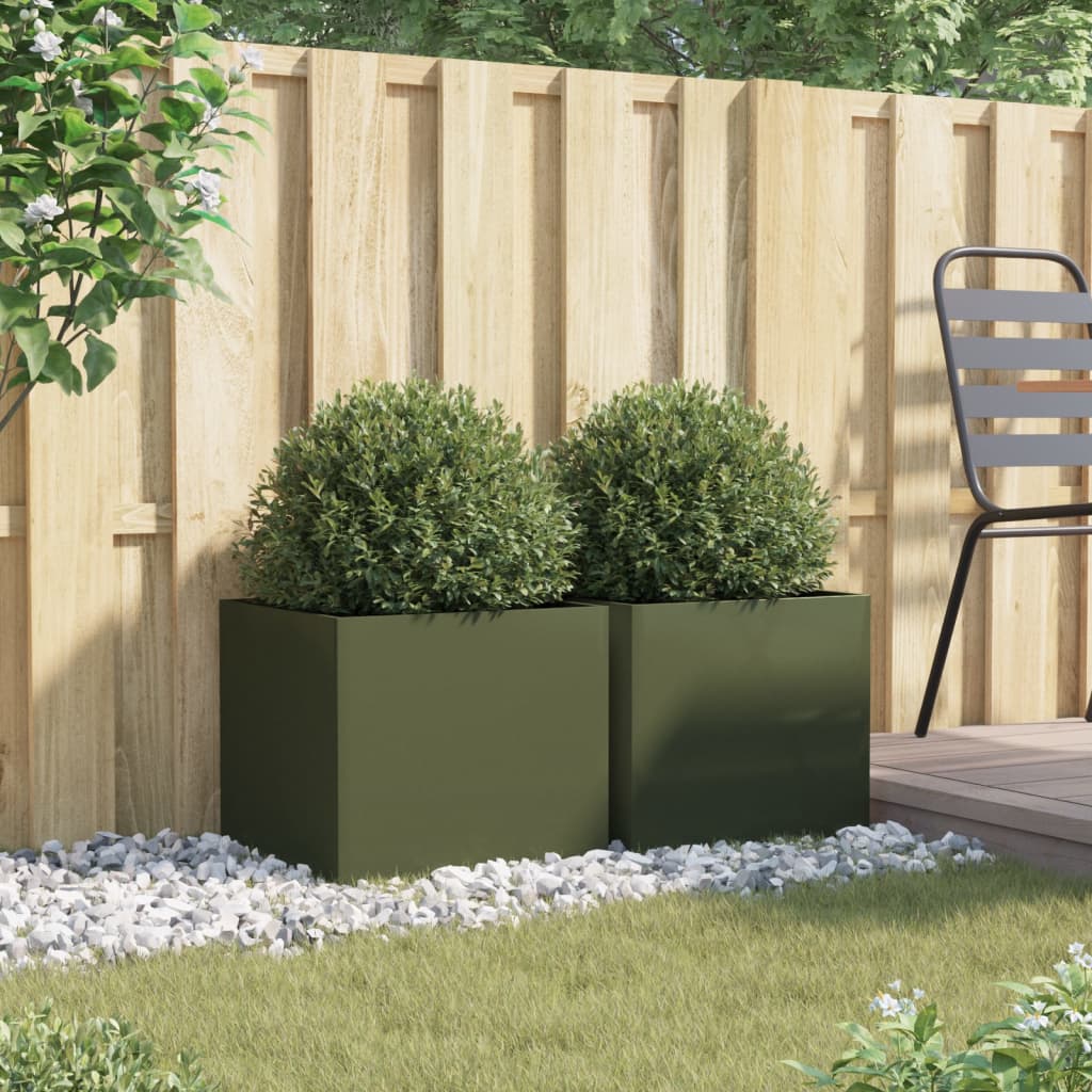 Vidaxl Planters 2 st 42x40x39 cm steel olive green