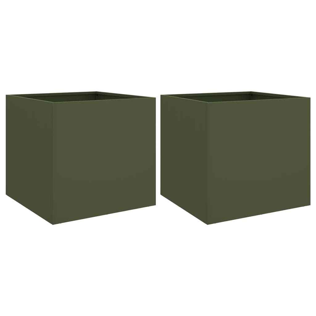 Vidaxl Planters 2 PCS 49x47x46 cm Green d'olive en acier