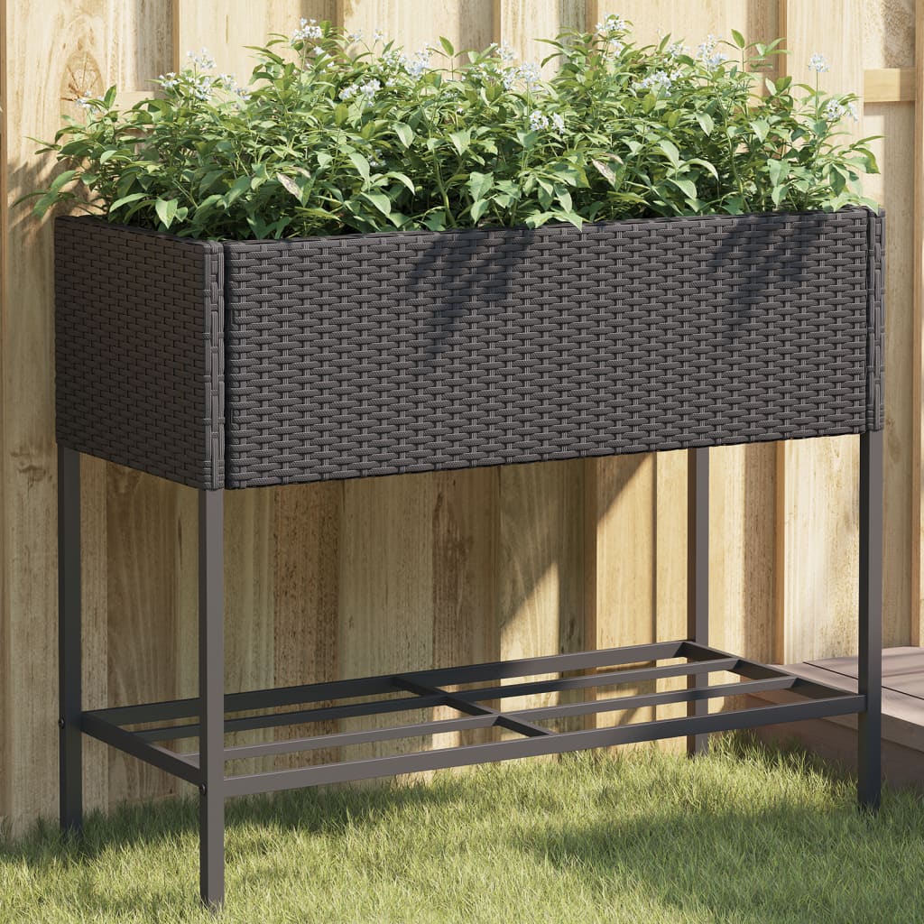 Sadzarki vidaxl z półką 2 szt. 90x40x75 Poly rattan czarny