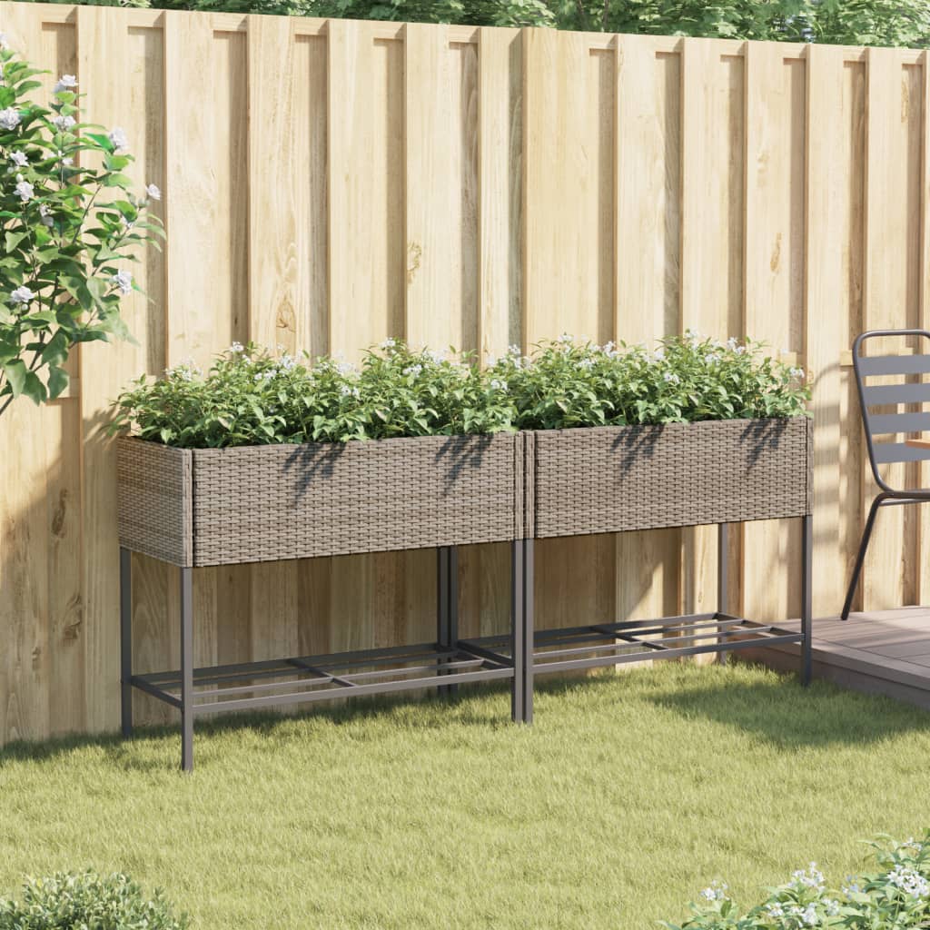 Jardinières vidaxl avec étagère 2 pcs 90x40x75 Gray en rotin polyvalent