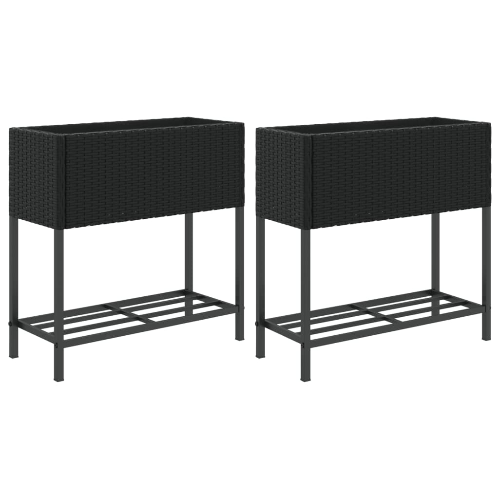 Plantadores Vidaxl con estante 2 PCS 70x28x70 Poly Rattan Black