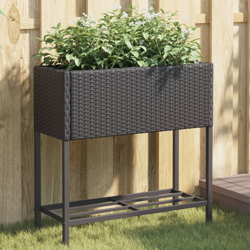 Vidaxl Planters with shelf 2 pcs 70x28x70 poly rattan black