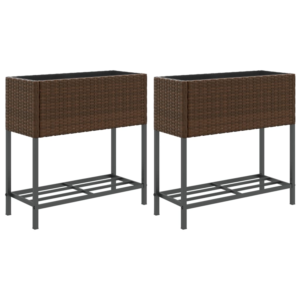 Vidaxl Planters med hyllan 2 ST 70x28x70 Poly Rattan Brown