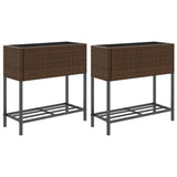 Vidaxl -Pflanzer mit Regal 2 ST 70x28x70 Poly Rattan Braun