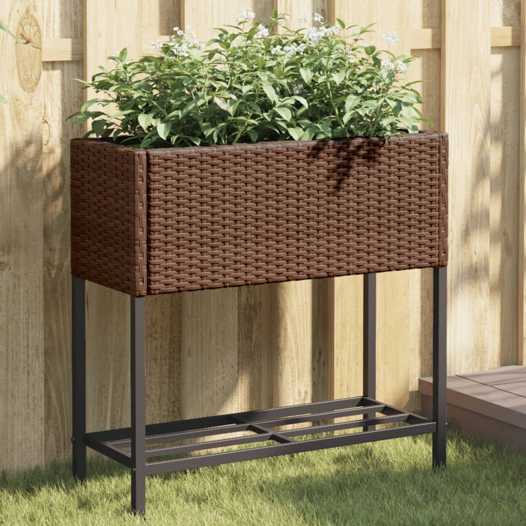 VidaXL Pflanzgefäße mit Regal 2 Stk. 70x28x70 Polyrattan braun