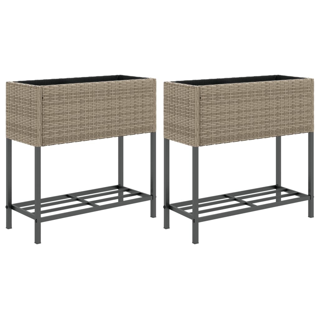 Sadilniki Vidaxl s policami 2 PCS 70x28x70 poli rattan siva