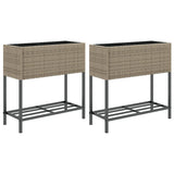 Jardinières vidaxl avec étagère 2 pcs 70x28x70 en gris rattan