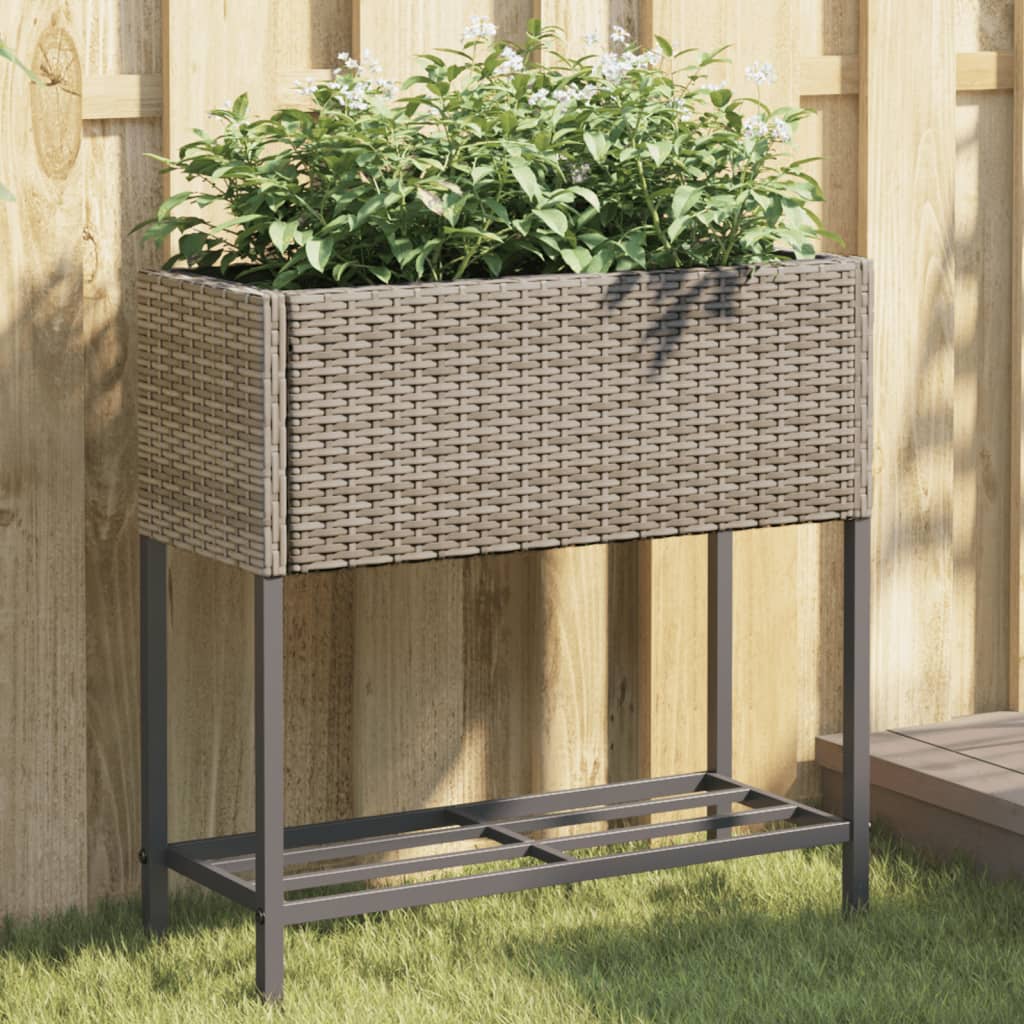 Vidaxl Planters with shelf 2 pcs 70x28x70 poly rattan gray