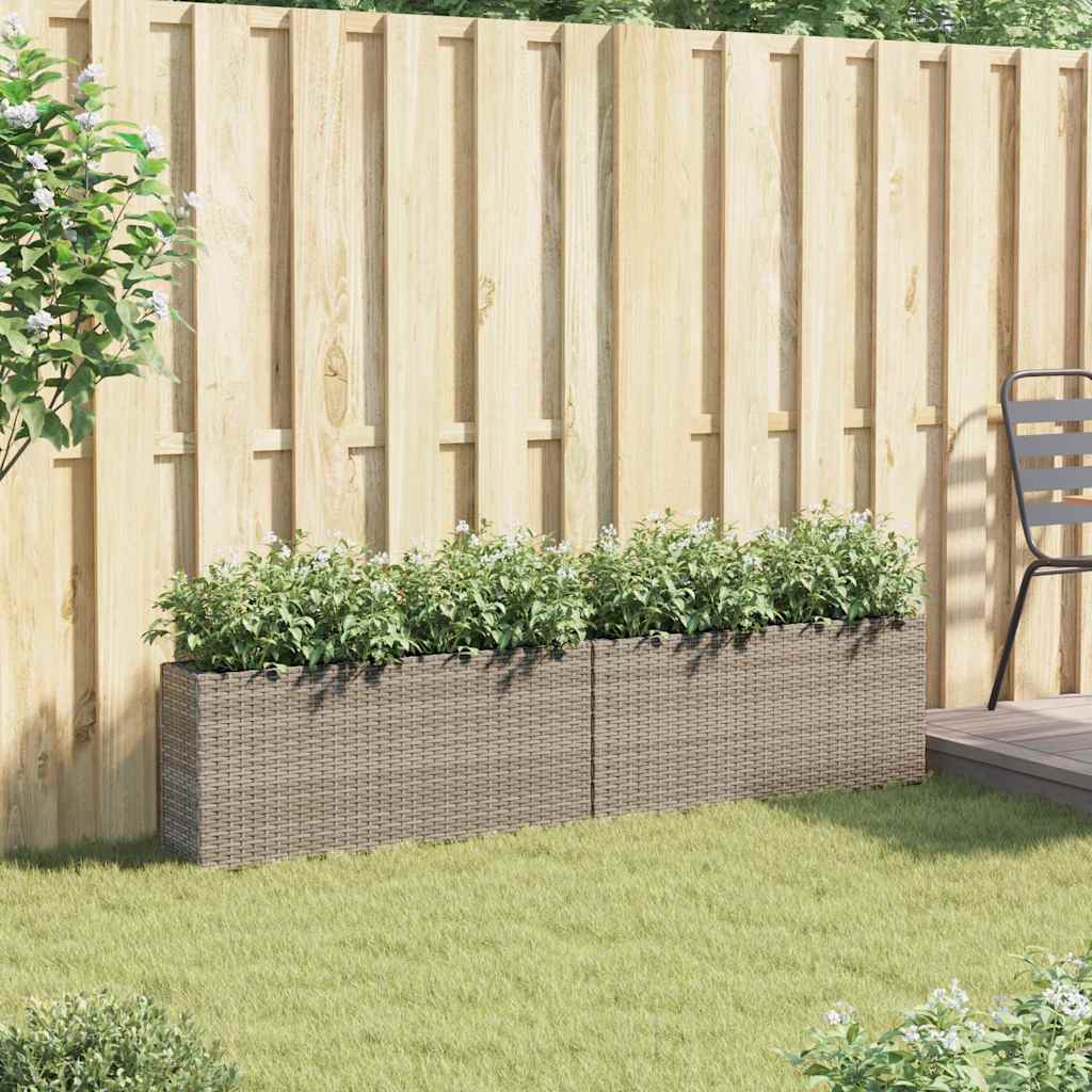 Vidaxl plantenbakken met 2 potten 2 st 90x20x40 cm poly rattan grijs