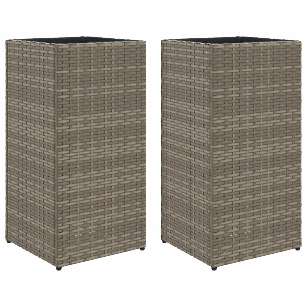 VidaXL Plantenbakken 2 st 30x30x60 cm poly rattan grijs