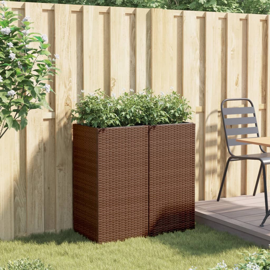 VidaXL Plantenbakken 2 st 40x40x80 cm poly rattan bruin