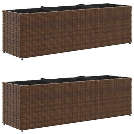Vidaxx Pflanzgefäße mit 3 Töpfen 2 Stk. 105x30x32 cm Polyrattan braun