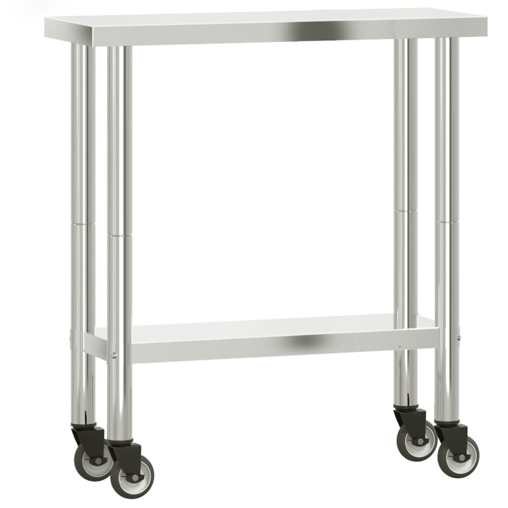 Vidaxl Kitchenwork table with wheels 82.5x30x85 cm Stainless steel